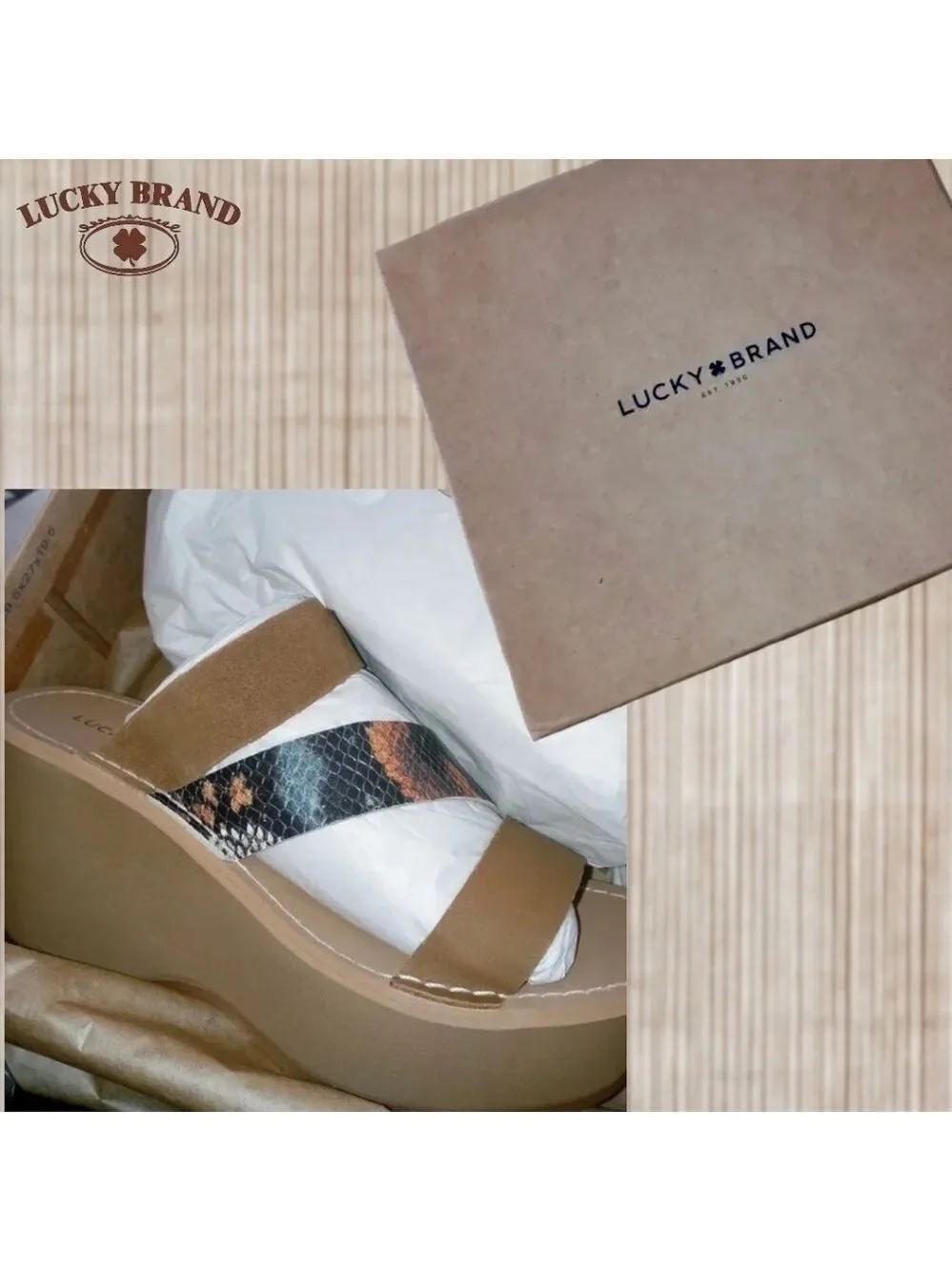 LUCKY BRAND Mimya Leather/Suede/Snake Print Strap Wedge Heeled Sandals/10M NWT